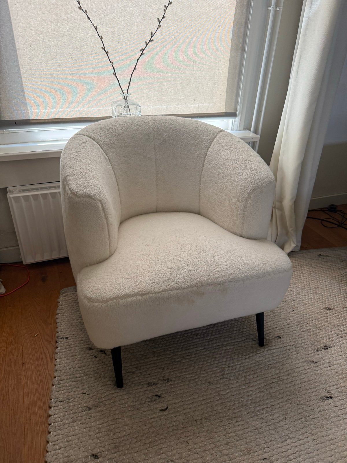 Bronx71 Teddy Fauteuil Crème Bouclé | Moderne Designstoel, Ophalen, Zo goed als nieuw, Stof, 75 tot 100 cm