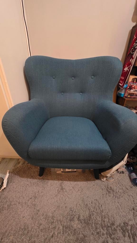 Blauwe fauteuil, Ophalen of Verzenden, 75 tot 100 cm, Stof, 50 tot 75 cm