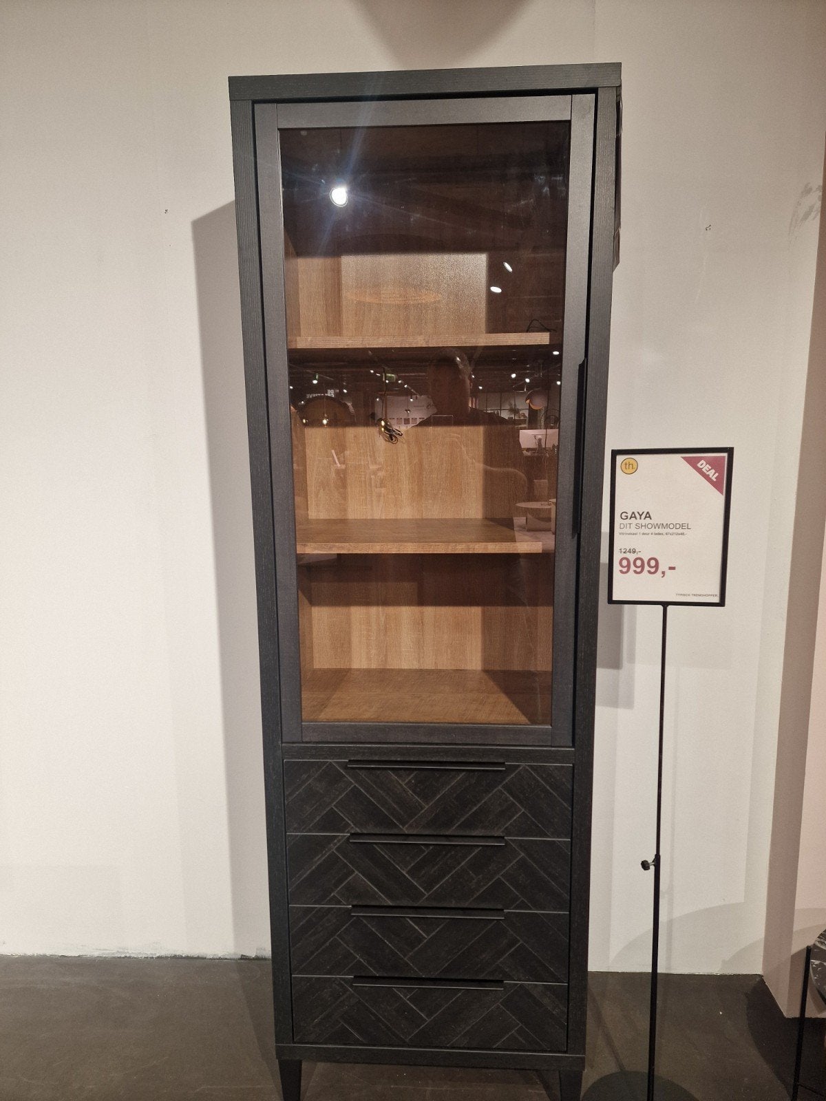Mooie glazen vitrinekast met verlichting, Old Piano, Ophalen of Verzenden, Zo goed als nieuw, 25 tot 50 cm, 150 tot 200 cm