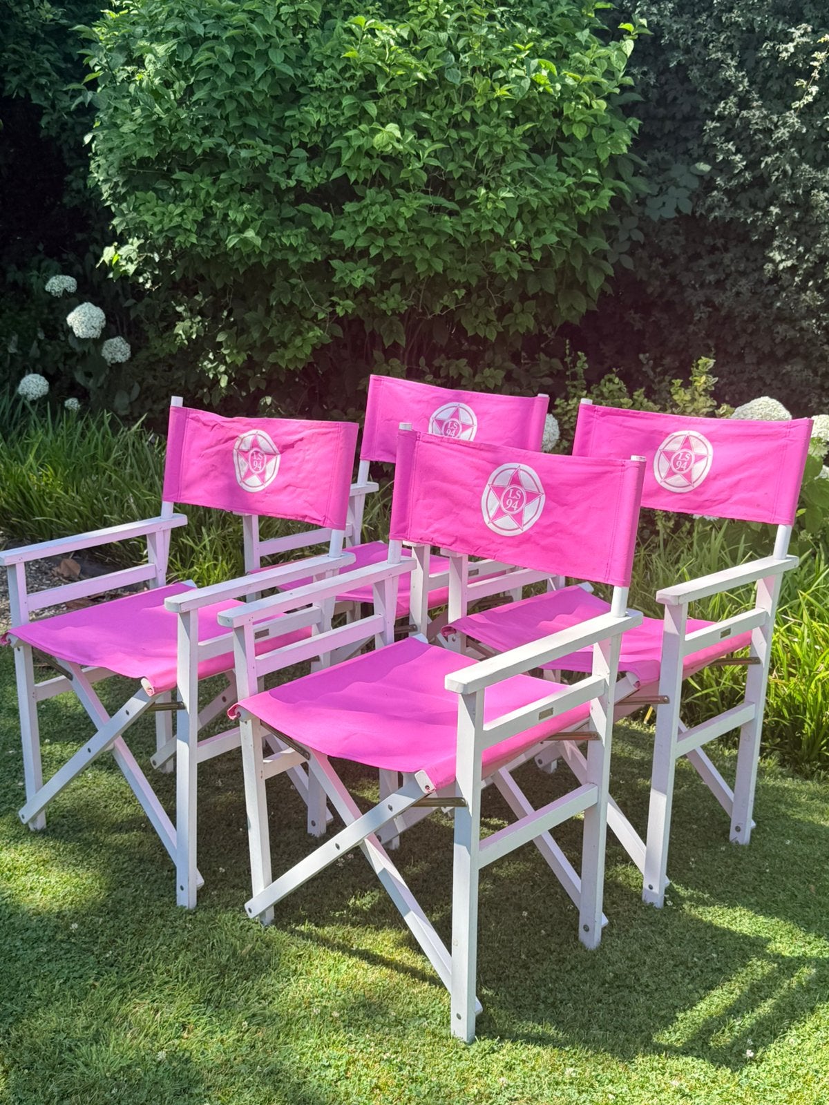 Vier regisseur stoelen wit roze van Lifestyle, Tuin en Terras, Ophalen, 4 zitplaatsen, Gebruikt, Stoel