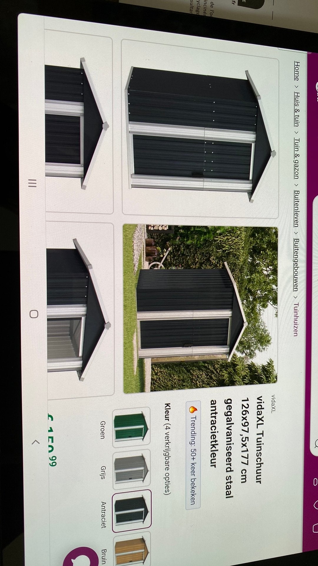 Antraciet kleur tuinschuurtje 126x97,5x177, Tuin en Terras, Tuinhuizen, Ophalen, Zo goed als nieuw, Minder dan 250 cm