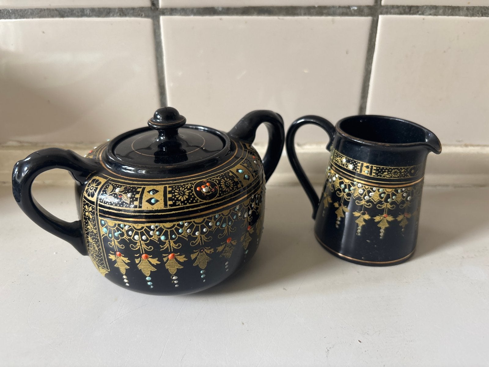 Gibson en Sons Antieke theepot en melkkan uit de 19e eeuw, Antiek en Kunst, Ophalen of Verzenden