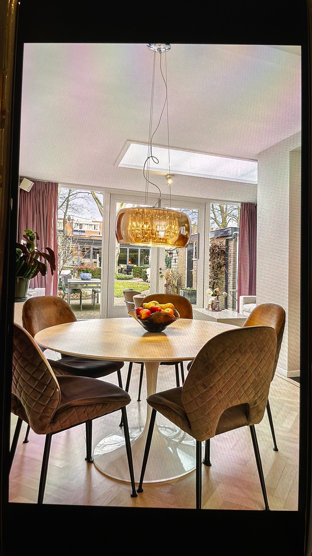 Ronde witte Tulp eettafel - 135 cm - 6 personen, Ophalen, Overige materialen, Gebruikt, 100 tot 150 cm