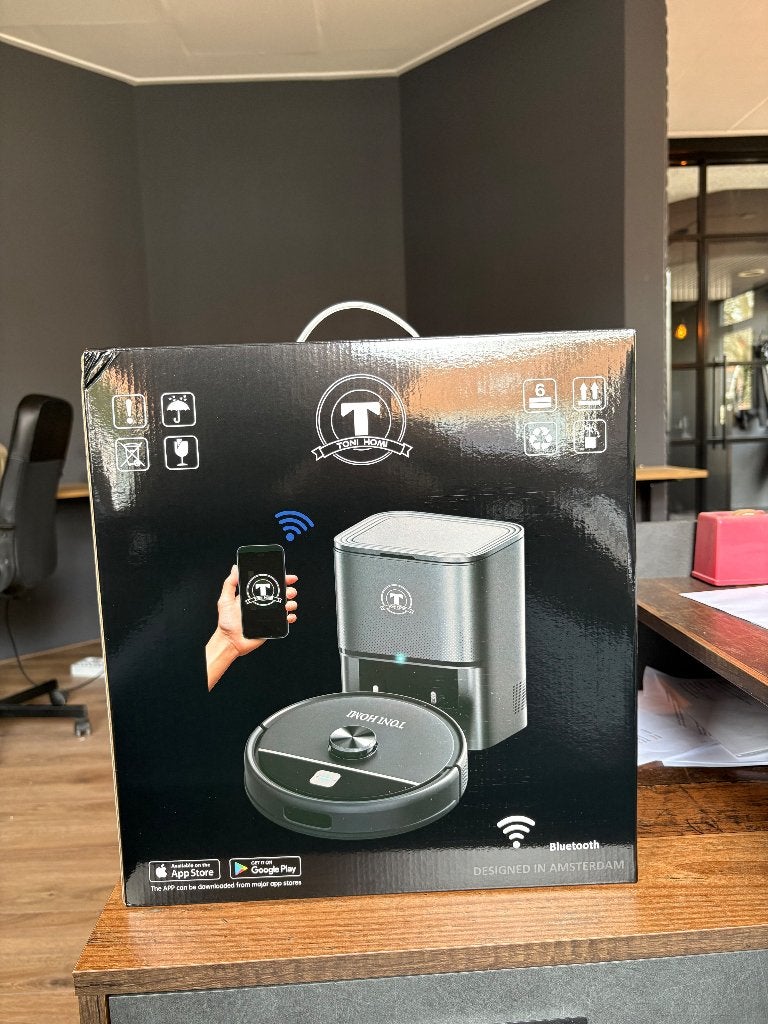 1x gebruikte robotstofzuiger met dweil (winkelprijs €850), Stofzak, 1733AG, Stille werking, Nieuw