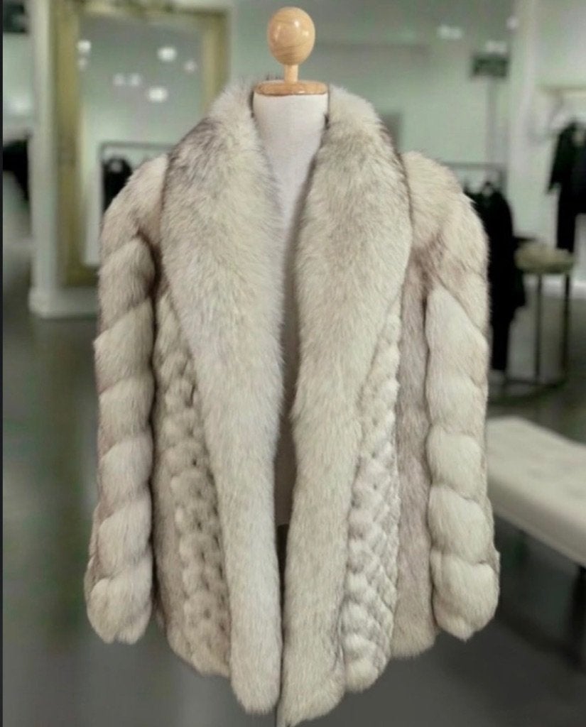 Saga fur coat, Verzenden, Gedragen, Maat 38/40 (M), Beige