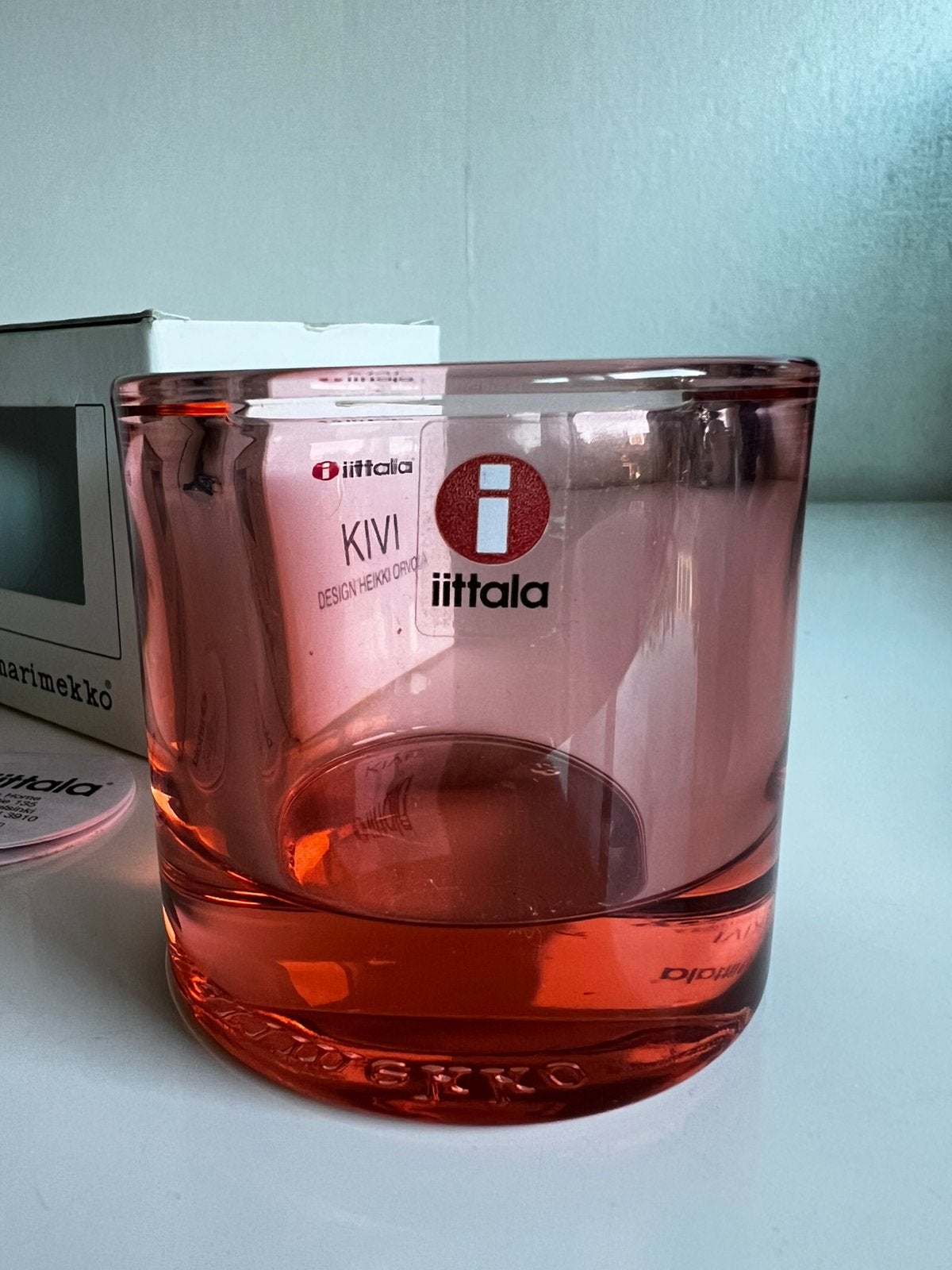 Iittala KIVI Marimekko Waxinelichthouder~Salmon Pink 2013, Waxinelichthouder, Nieuw, Ophalen of Verzenden, Glas
