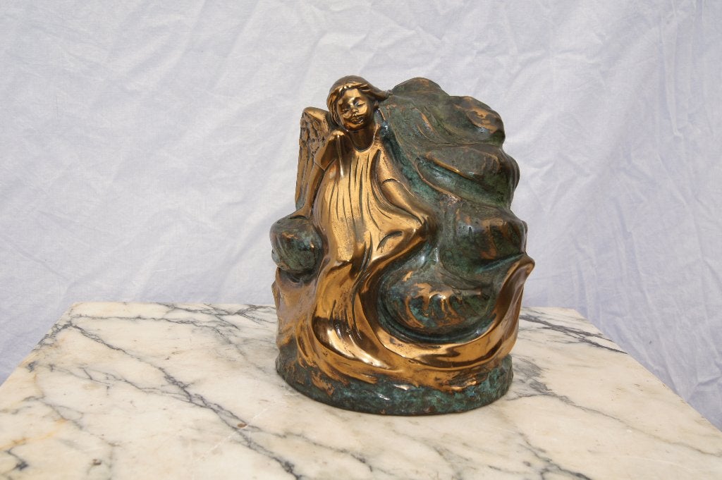 Bronzen sculptuur van een engel (Te gebruiken als een Urn, Overige onderwerpen, Art nouveau, Ophalen of Verzenden, 20 - 50 cm