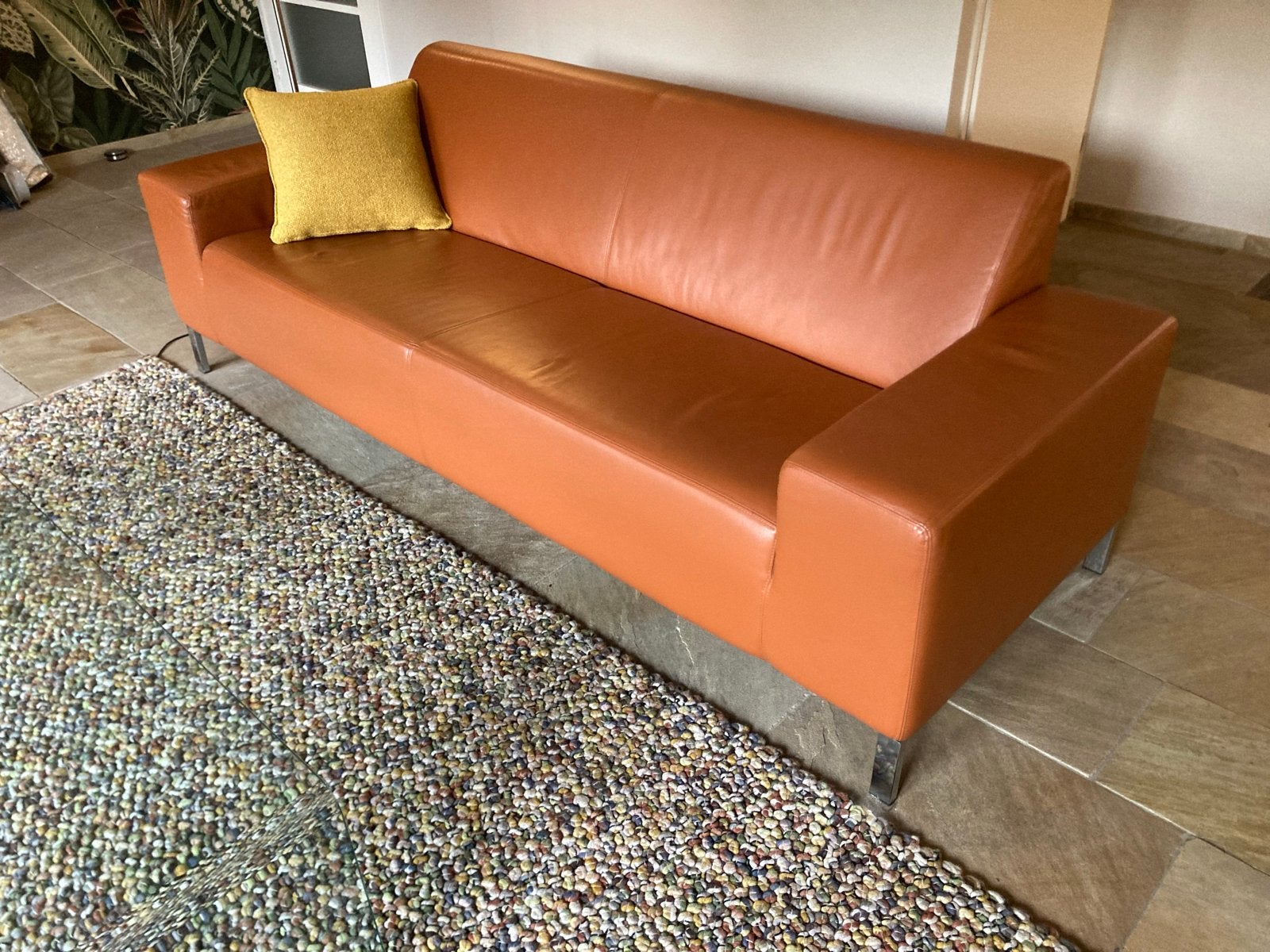 Gelderland 6511 bank in schitterend leer, Ophalen, Gebruikt, Driepersoons, 200 tot 250 cm