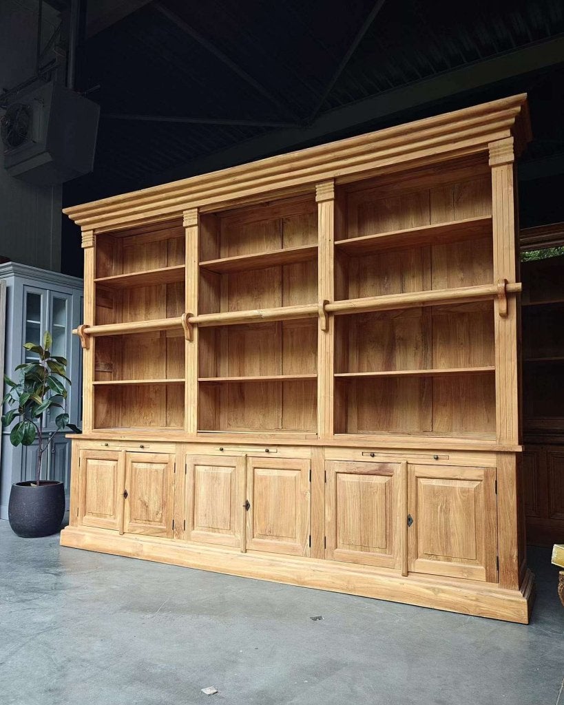 Grote teakhouten bibliotheekkast | Boekenkast teak  #3098, Gebruikt, Met deur(en), -, 200 cm of meer