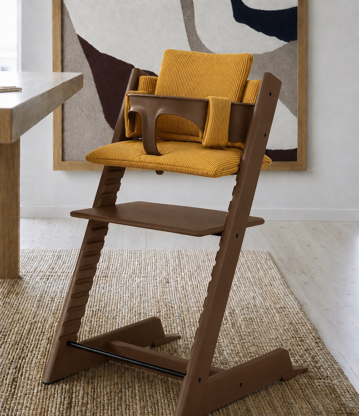 Nieuw! Rib-stof Okergeel Stokke Tripp Trapp stoel kussenset, Ophalen of Verzenden, Zo goed als nieuw, Meegroeistoel, Stoelverkleiner
