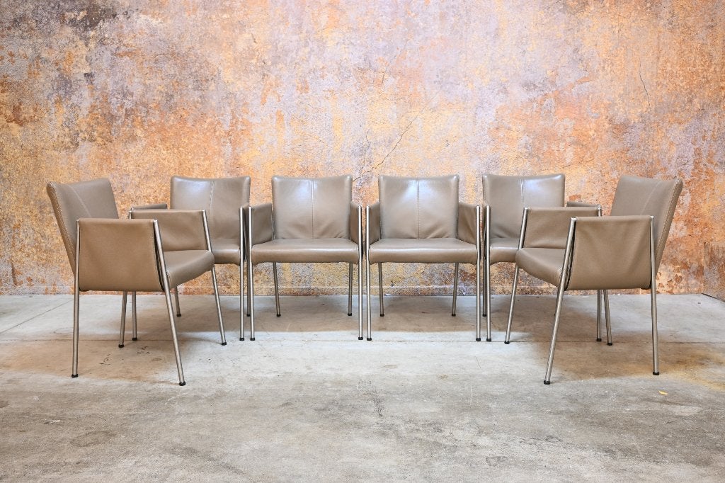 ZGANieuw 6 taupekleurige Topform Parc design stoelen, Huis en Inrichting, Stoelen, Bruin, Ophalen of Verzenden, Zo goed als nieuw