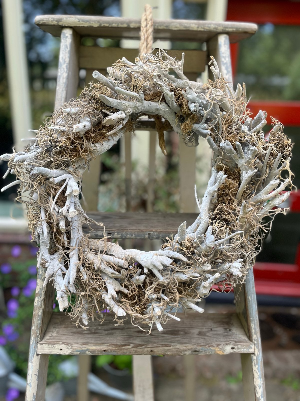 Sfeervolle Brocante Krans van Takken en Mos, Ophalen of Verzenden, Gebruikt, Krans, Natuurlijk materiaal