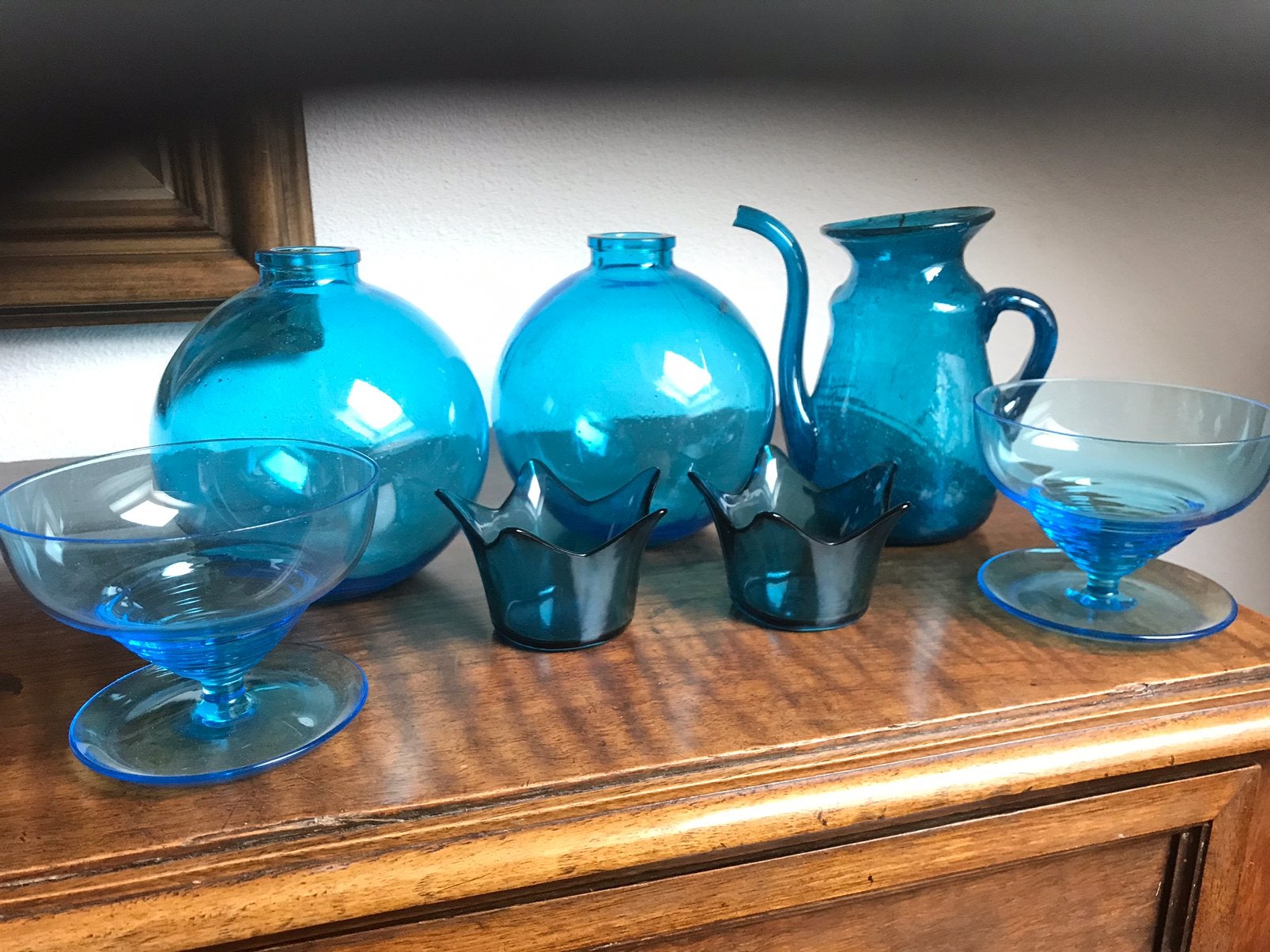 Mooie set oud blauw glas., Antiek en Kunst, Ophalen of Verzenden