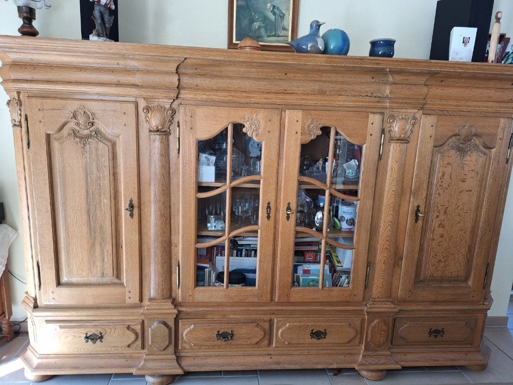 Antieke eiken dressoir met vitrinekast, Ophalen, Gebruikt, Met deur(en), Eikenhout