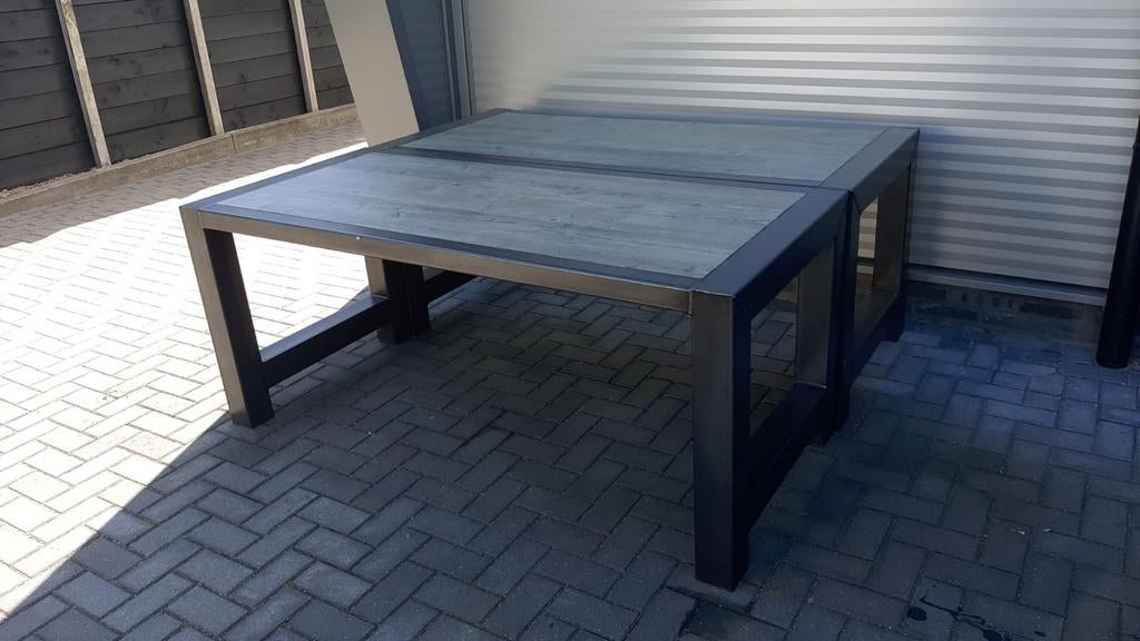 Moderne tuintafel met houtlook blad, Tuin en Terras, Ophalen of Verzenden, Rechthoekig