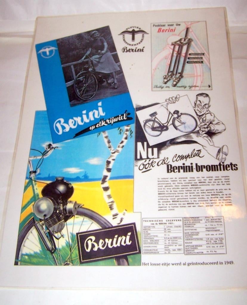 Vintage Berini reclameposter. Geplastificeerd. Nwst., Ophalen of Verzenden, Zo goed als nieuw, Motoren