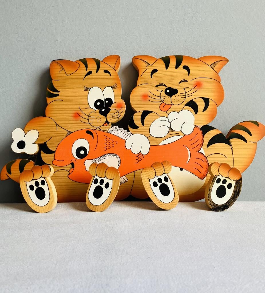 Bartolucci kinderkapstok massief hout katten vis, Ophalen of Verzenden, Zo goed als nieuw, Kapstokje