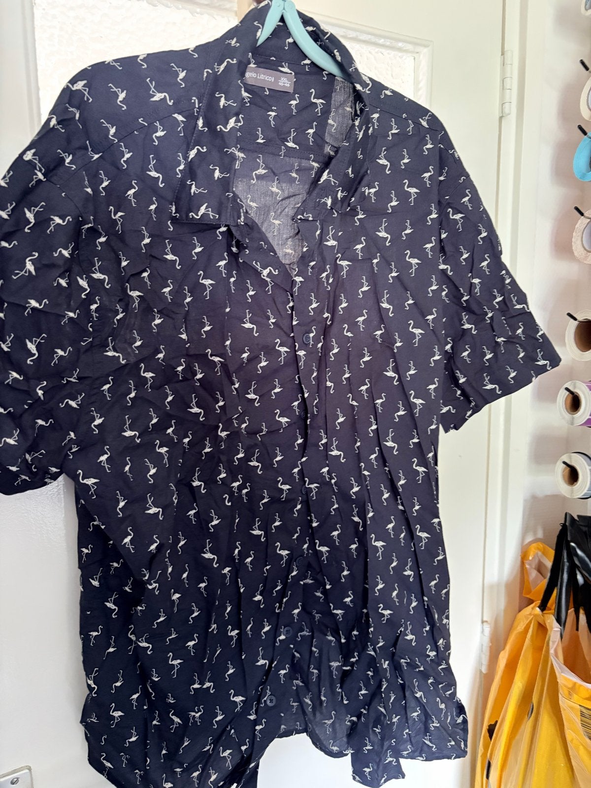Angelo Litrico overhemd met flamingo print - XXL, Ophalen of Verzenden, Zo goed als nieuw, Blauw, Overige halswijdtes