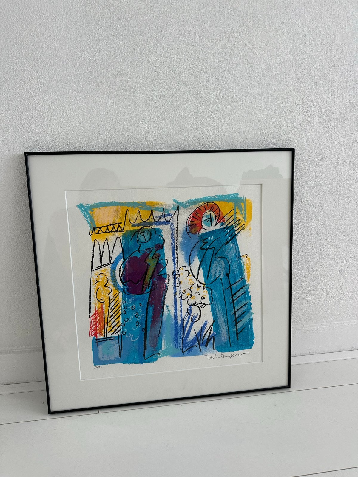 Abstracte print van Frank Lengvenius - Blauw/Geel, Ophalen, Abstract, Gesigneerd, Print