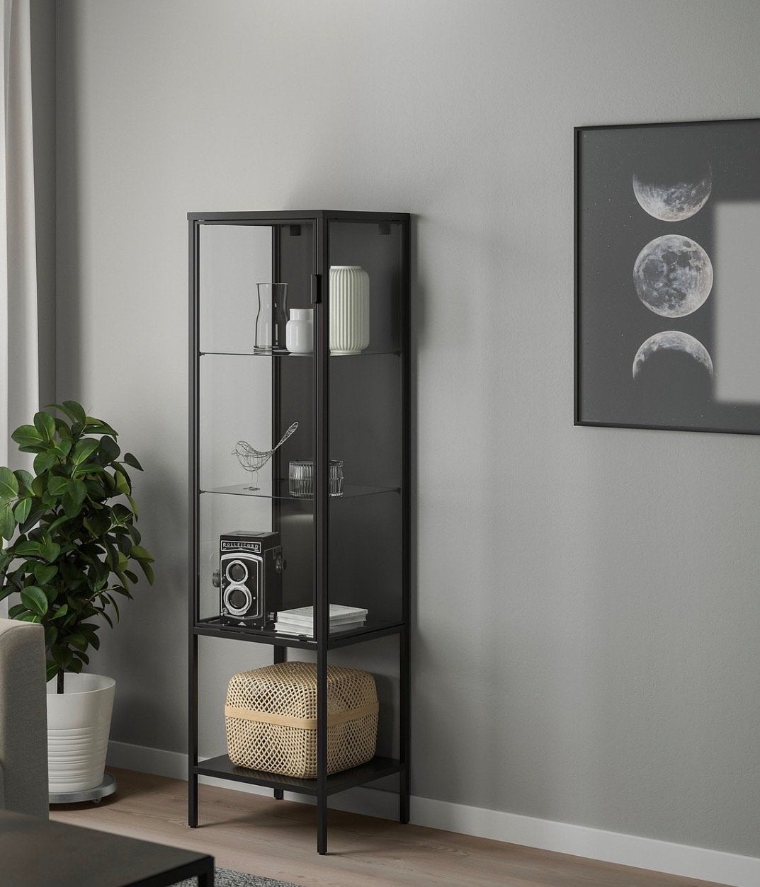 IKEA RUDSTA Vitrinekast - Antraciet (42x37x155 cm), Huis en Inrichting, Ophalen, Minder dan 50 cm, 150 tot 200 cm, 25 tot 50 cm