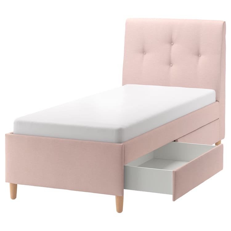 Eenpersoonsbed met opberglades - Roze, Ophalen, Gebruikt, 90 cm, 200 cm