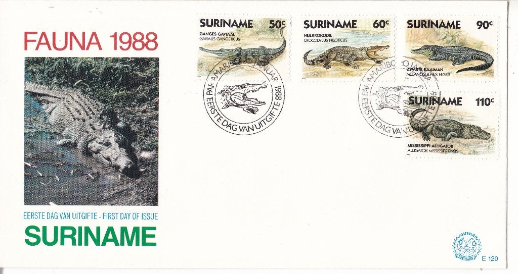 Rep. Suriname - FDC120 – Krokodillen, Verzenden, Onbeschreven, Rest van de wereld