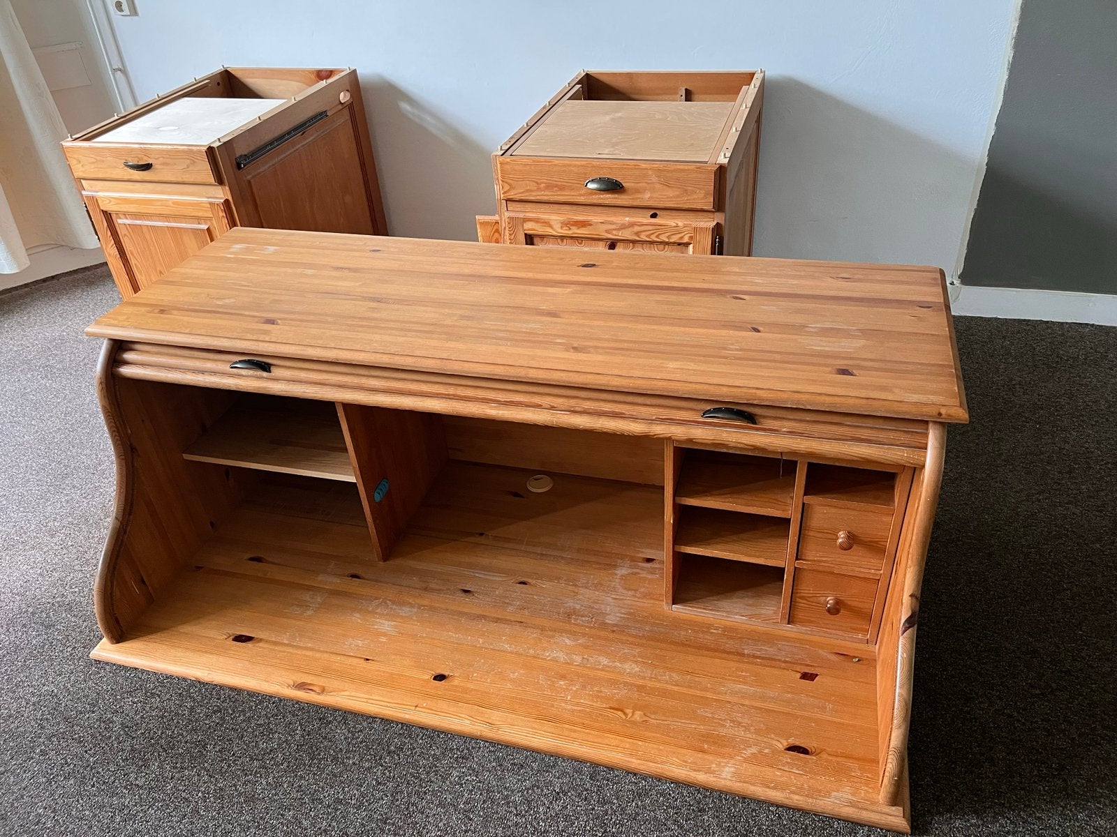 Teak Buro met rolluik en opbergruimte, Ophalen, Overige typen, Gebruikt, Bruin
