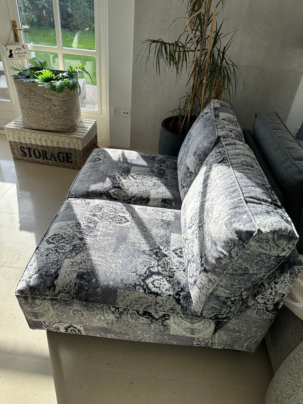 Modulaire bankelementen - Antraciet en off-white, Ophalen, Gebruikt, 100 tot 125 cm, Hoekbank
