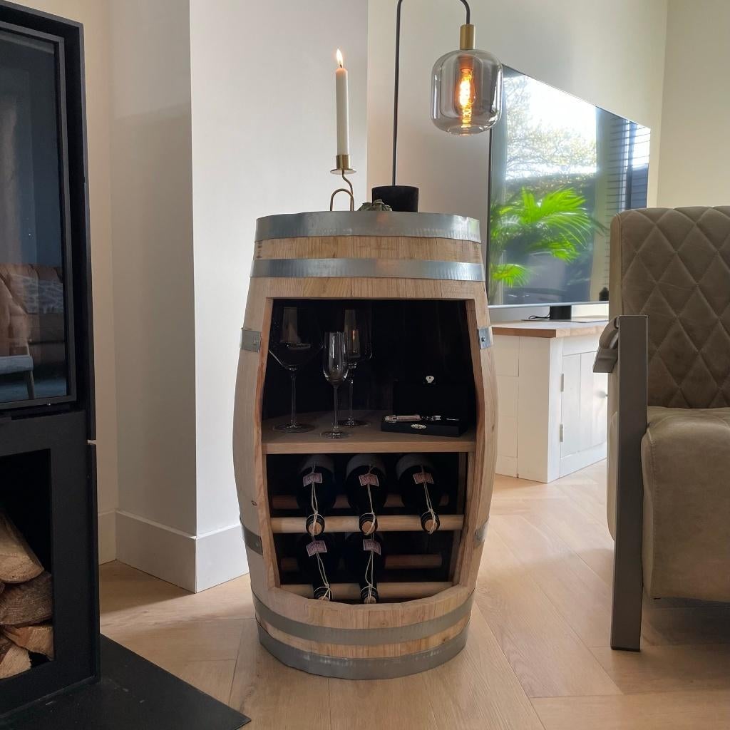 Wijnrek “Sauvignon Blanc” – Handgemaakt uit Kastanje Wijnvat, Huis en Inrichting, Woonaccessoires | Wijnrekken, Nieuw, 75 cm of meer