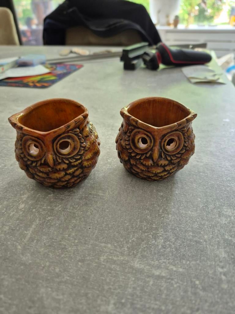 Set van 2 uilen theelichthouders/eierdopjes, Ophalen of Verzenden