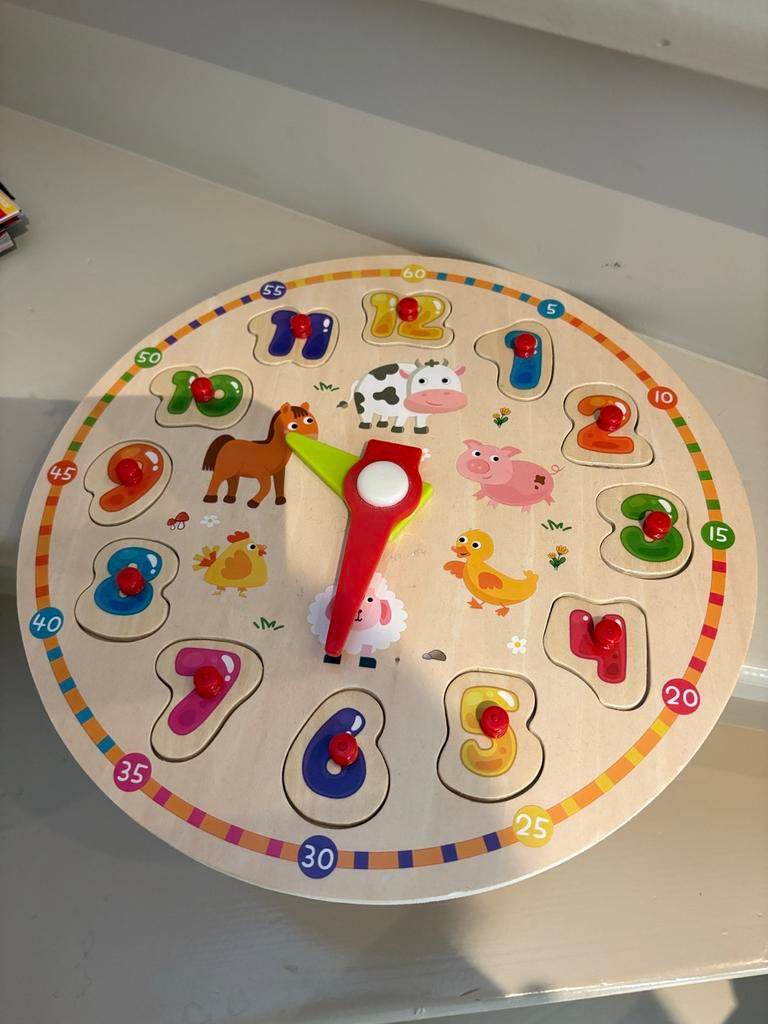 Houten puzzel klok met dieren en cijfers, Ophalen of Verzenden, Zo goed als nieuw