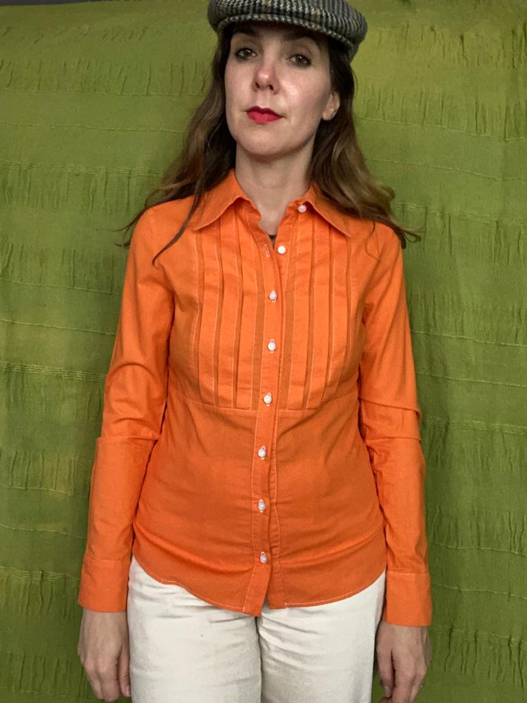 Vintage oranje blouse / shirt - katoen - 36/S/small, Hgv, Hgv, Oranje, Ophalen of Verzenden