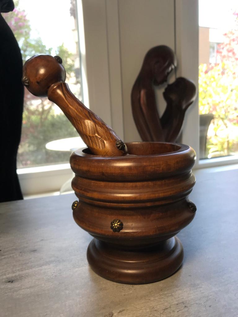 Vintage Houten kom, houten stamper, knots, festival, fantasy, Ophalen of Verzenden