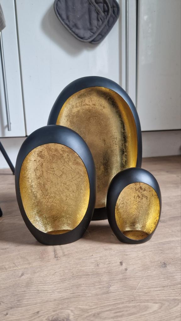 3 Egg windlicht zwart goud, Ophalen, Zwart, Zo goed als nieuw, Metaal