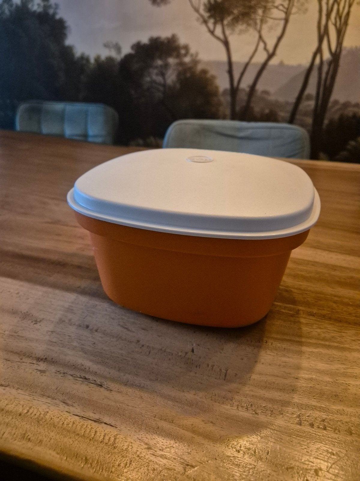Tupperware bewaardoos oranje met wit deksel en inzet, Huis en Inrichting, Ophalen, Gebruikt, Bewaardoos, Oranje
