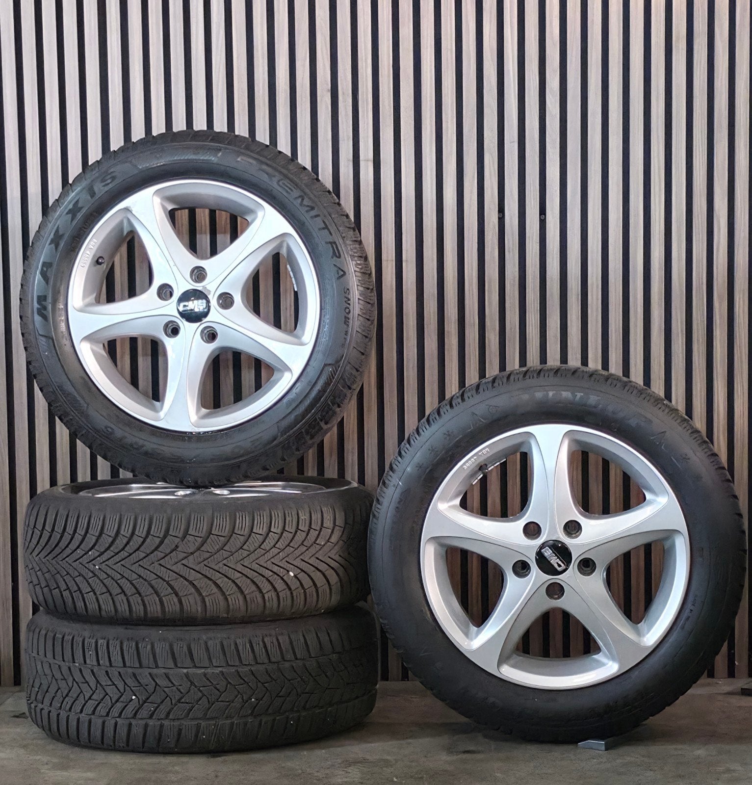 16" CMS Velgen+Goede Winterbanden 5x112 Golf Caddy Leon, Cms, Gebruikt, 16 inch, Banden en Velgen