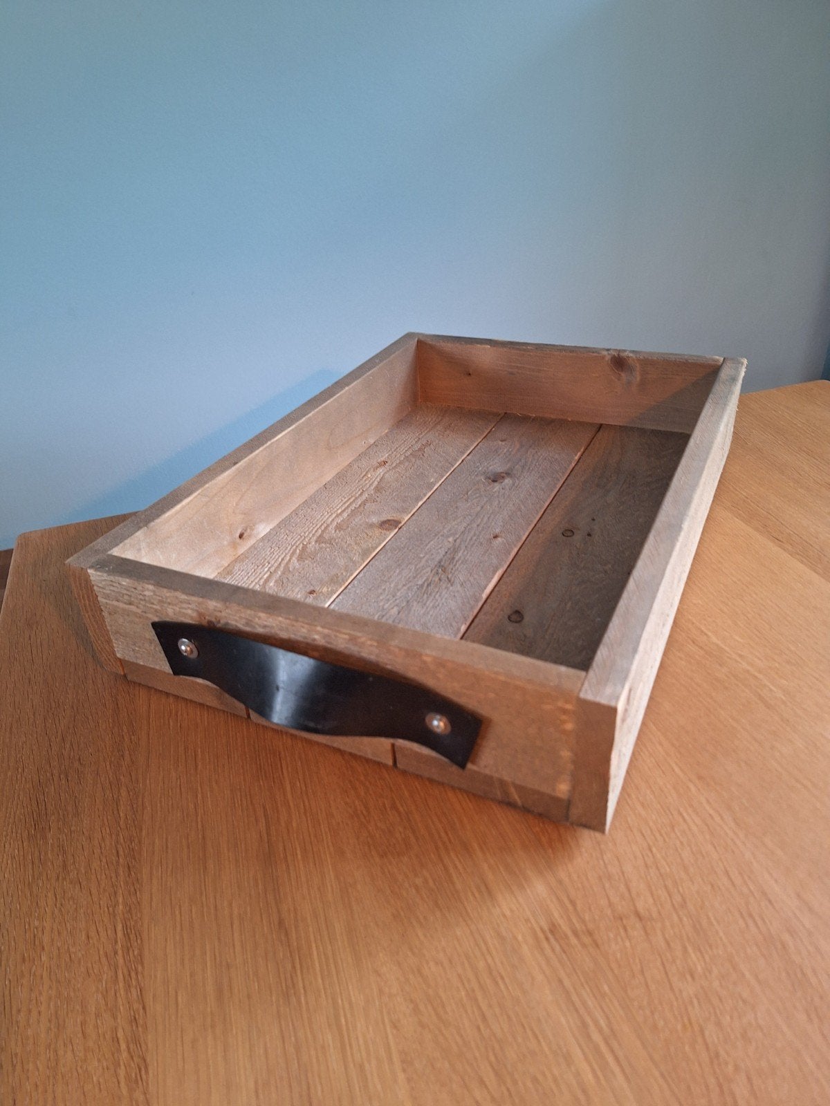 robuust dienblad kist hout, Huis en Inrichting, Woonaccessoires | Dienbladen, Ophalen, Met handvatten, Rechthoekig, Hout