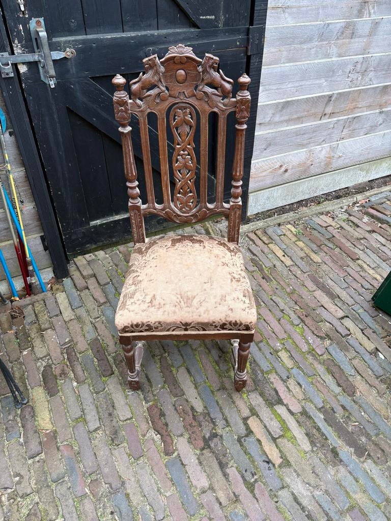 Eikenhouten stoel met originele velours bekleding, ca. 1910, Antiek en Kunst, Antiek | Meubels | Stoelen en Banken, Ophalen of Verzenden
