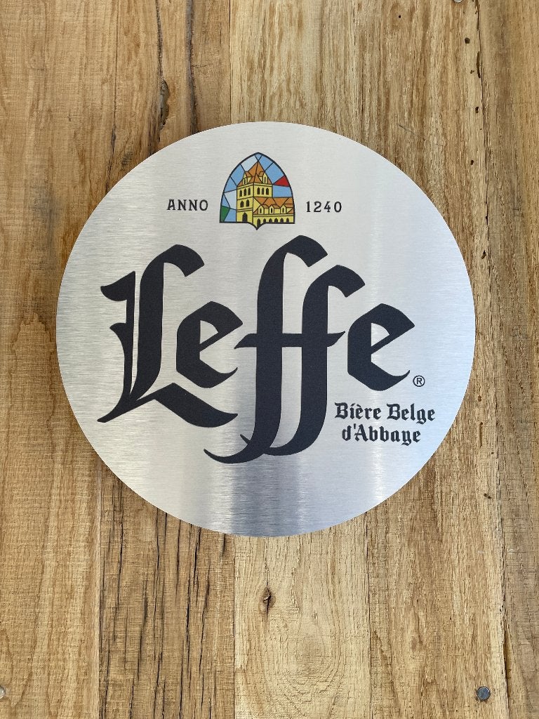 Reclamebord Leffe bier logo aluminium, aluminium, 40x40 cm, Ophalen of Verzenden, Nieuw, Reclamebord, Plaat of Schild, Overige merken