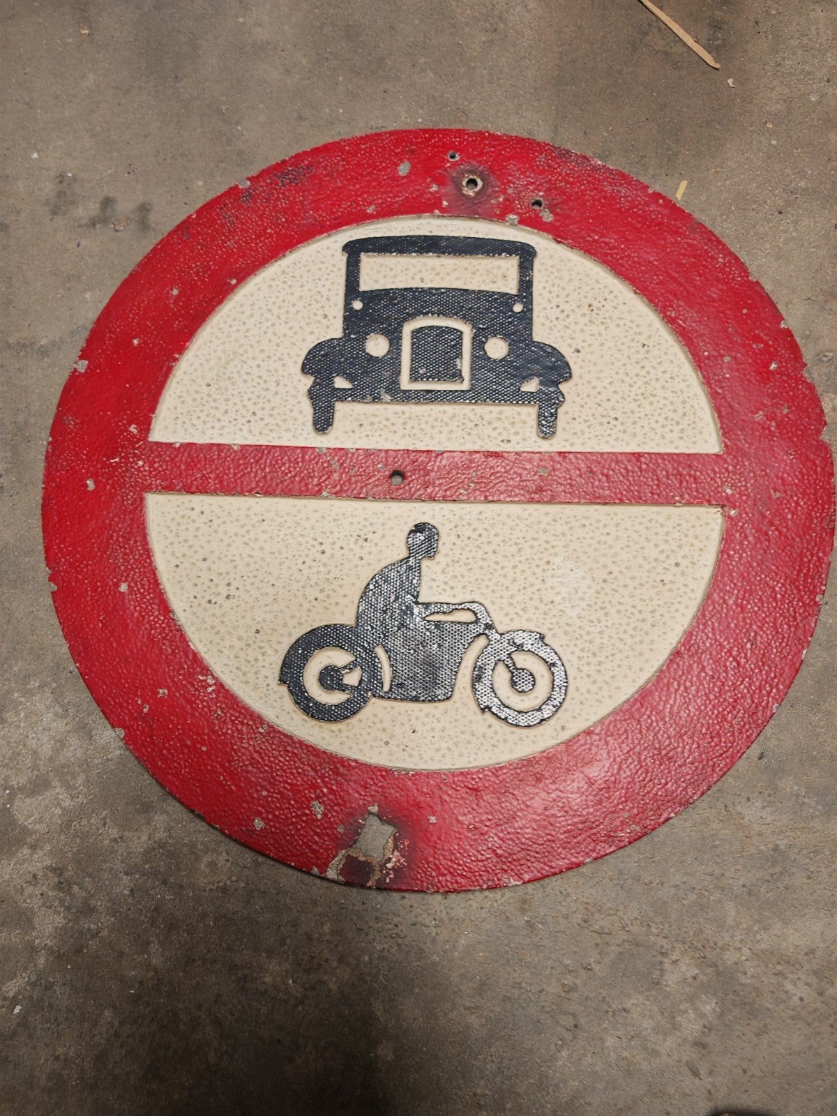 Vintage Verkeersbord: Verboden voor Auto's en Motoren, Ophalen of Verzenden