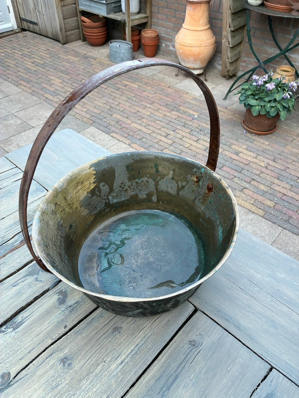 Antieke messing ketel, Ophalen, Koper