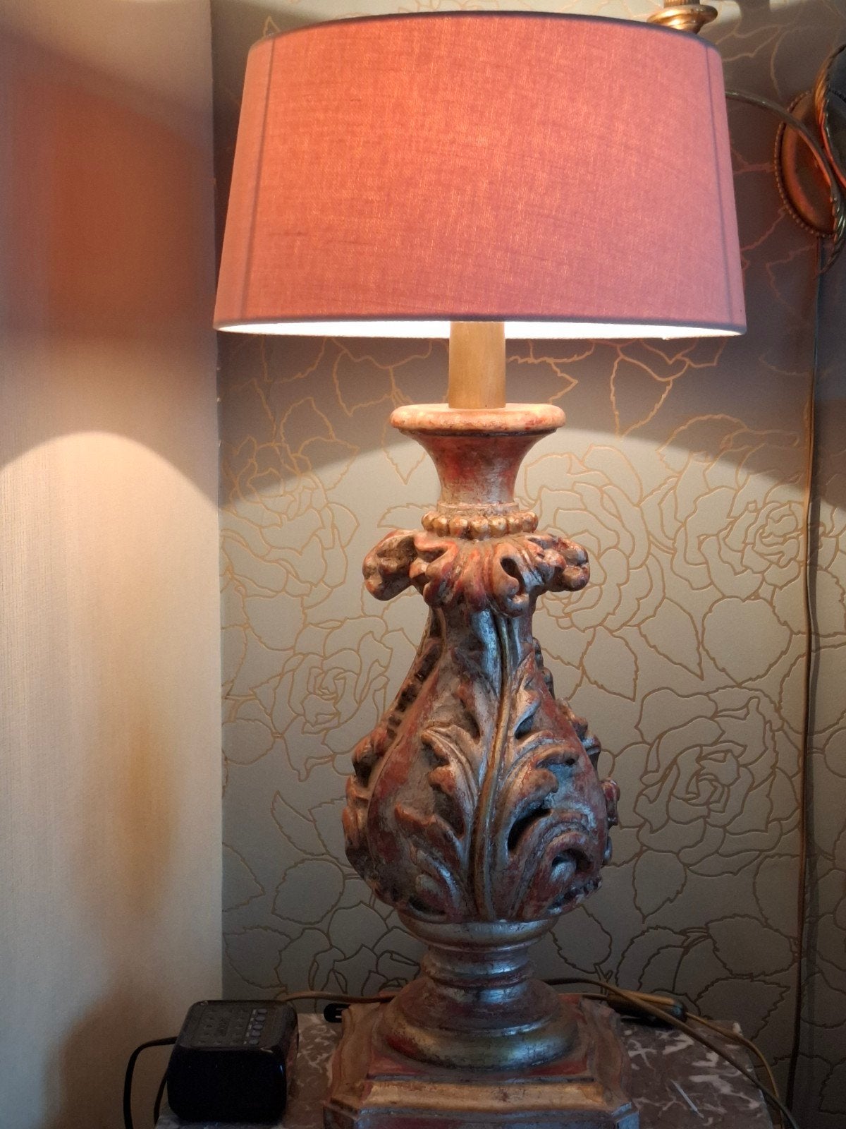 Schitterende grote Brocante lamp Barok stijl hout, Huis en Inrichting, Goud, Ophalen of Verzenden, Zo goed als nieuw, Klassiek