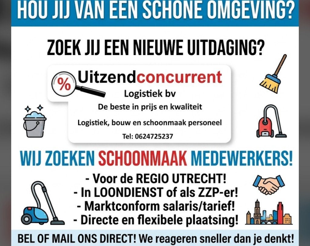 Schoonmaker gezocht 10 uur per week in De Meern, Vacatures, Overige niveaus, Overige vormen