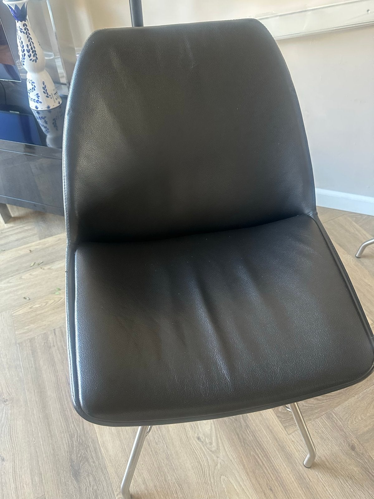 4x Zwarte Leren Eetkamerstoelen - Gebruikt, Gebruikt, Zwart, Leer, Ophalen of Verzenden