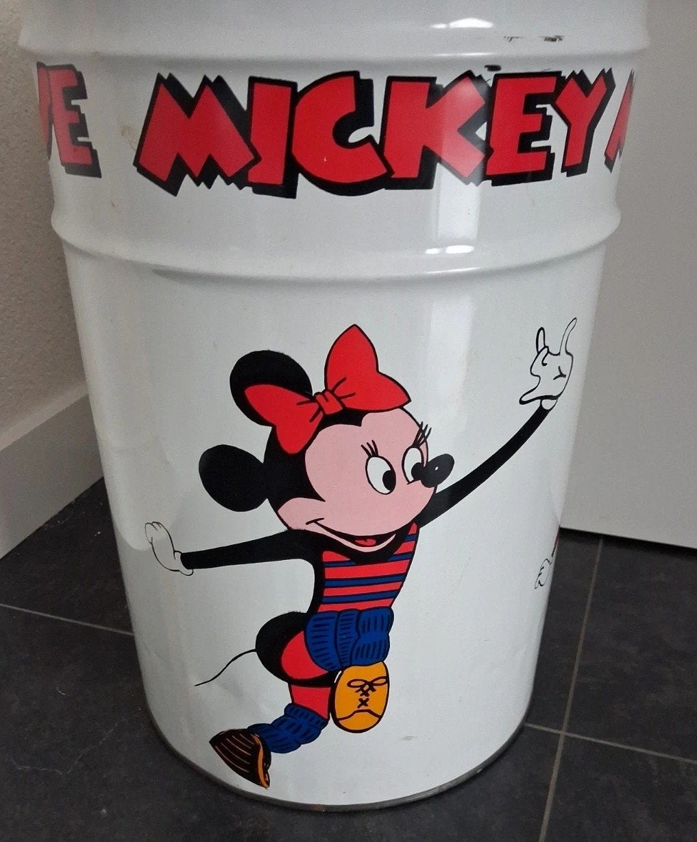 Vintage Mickey Mouse Prullenbak/Opbergton met Kussen, Ophalen of Verzenden, Gebruikt
