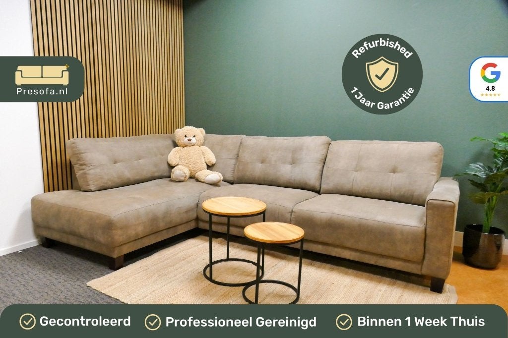 V.I.P. Seats Hoekbank Microvezel Zandbruin [Refurbished ], Huis en Inrichting, Banken | Bankstellen, V.I.P. Seats, 250 tot 300 cm