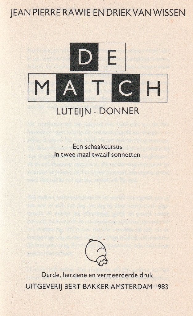 Rawie J.P. & Wissen, D. - De match Luteijn/Donner (1983), Ophalen of Verzenden, Zo goed als nieuw