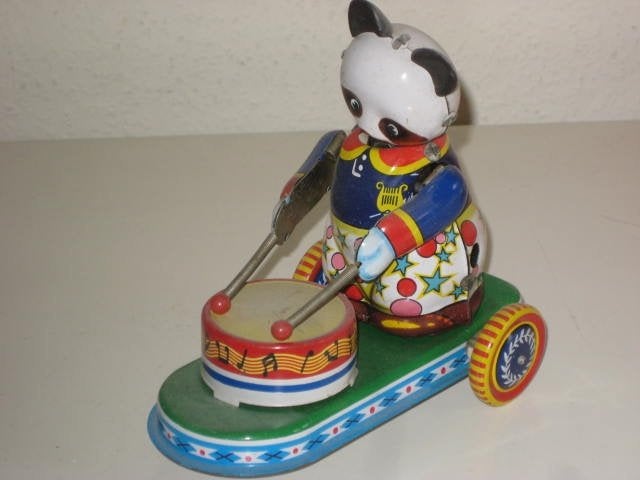 Blikken opwind speelgoed met trommelende panda beer, Ophalen of Verzenden, Gebruikt
