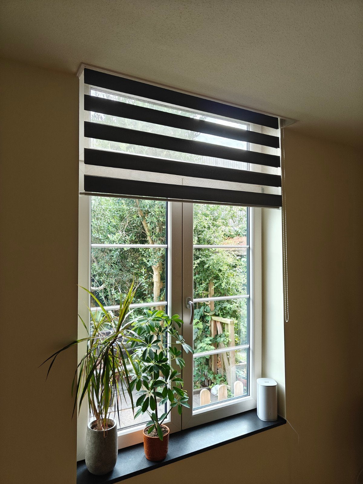 Duo rolgordijn - Antraciet - 125 en 85 cm, Huis en Inrichting, Stoffering | Gordijnen en Lamellen, Ophalen, Gebruikt, Duo rolgordijn