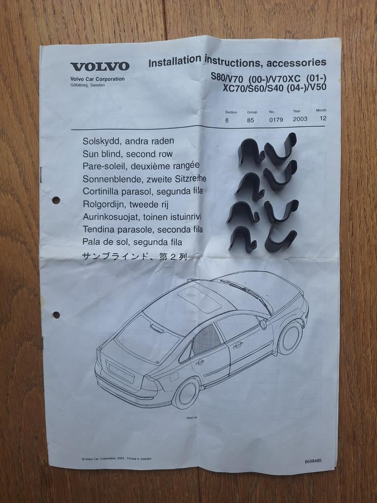 Set clips tbv zonneschermen Volvo V50 V70 S60 S80 XC70, Ophalen of Verzenden, Volvo